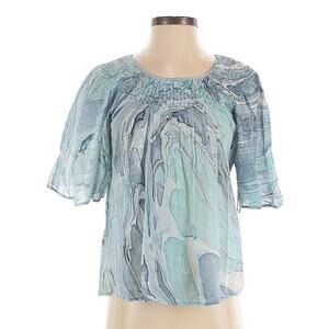 NWT St.Roche Honeycomb Tie Dye Short Sleeve Top Pleated Blue Watercolor Size 8